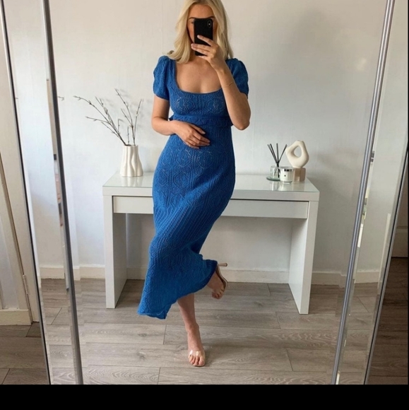 Zara blue knit crochet long midi dress - Picture 7 of 9